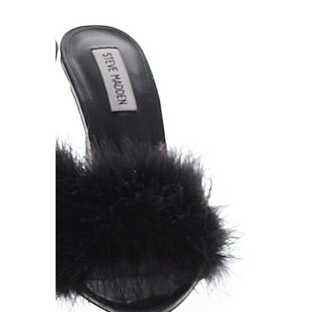 DESIGNER STEVE MADDEN BLACK FEATHER DETAIL HIGH HEEL MULES SHOES SIZE 8.5 M - Picture 3 of 16